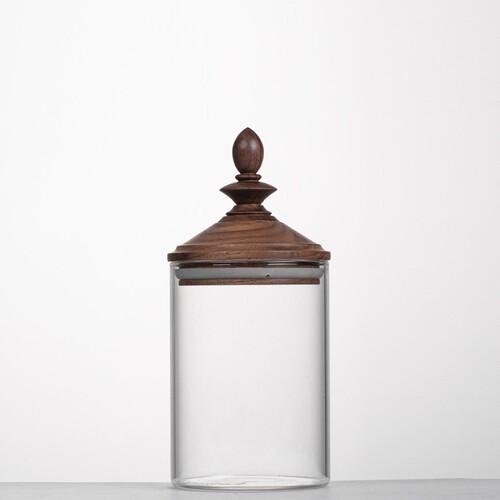 Retro Japanese-style household high borosilicate glass jar sealed jar wooden lid kitchen storage jar tea jar coffee storage jar