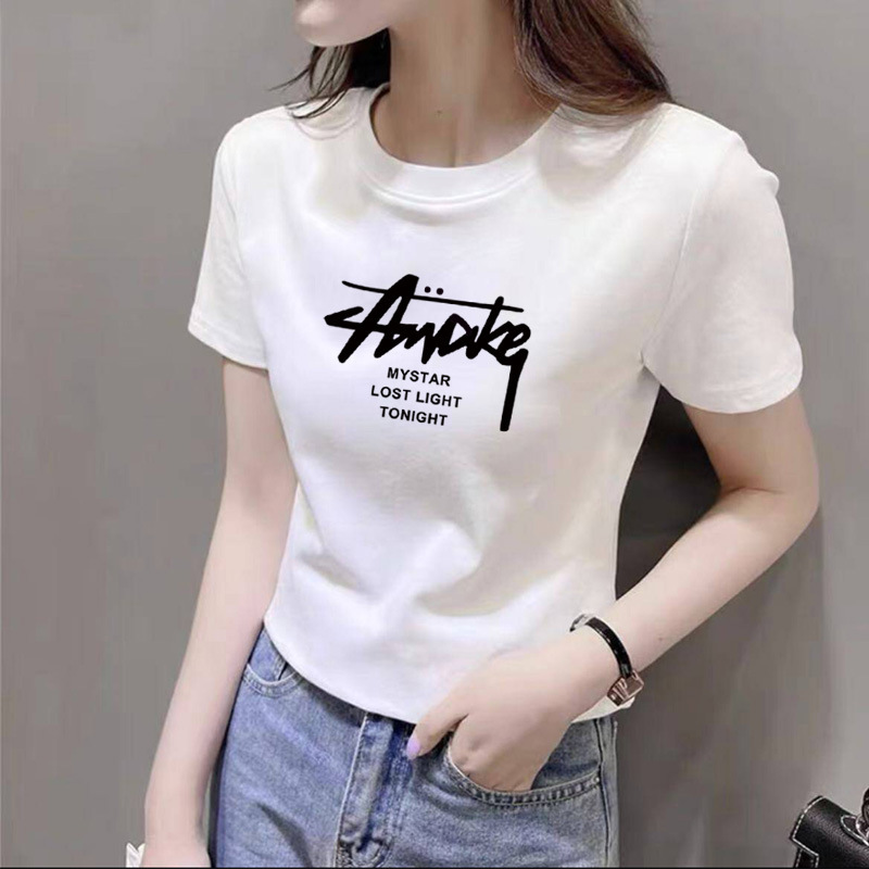 Threaded Cotton Short-Sleeved T-Shirt for Women in Summer, Short Style, Slim Design, Versatile Top, Cotton Threaded Cotton Short-Sleeved T-Shirt for Women in Summer, Short Style, Slim Design, Versatile Top, Cotton