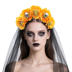 新型ハロウィーンシミュレーション花鬼花嫁網糸カチューシャ黒頭糸飾りパーティー亡霊節頭ボタン