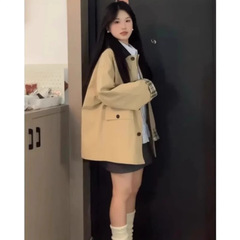 ミドル丈韓国風高級ウインドブレーカー女性用2025春秋新作小柄日本風英国風土黄色ジャケット