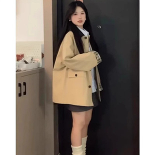 Mid-Length Korean Style High-End Windbreaker for Women 2025 Spring & Fall New Style Small Japanese Style British Style Earthy Yellow Jacket