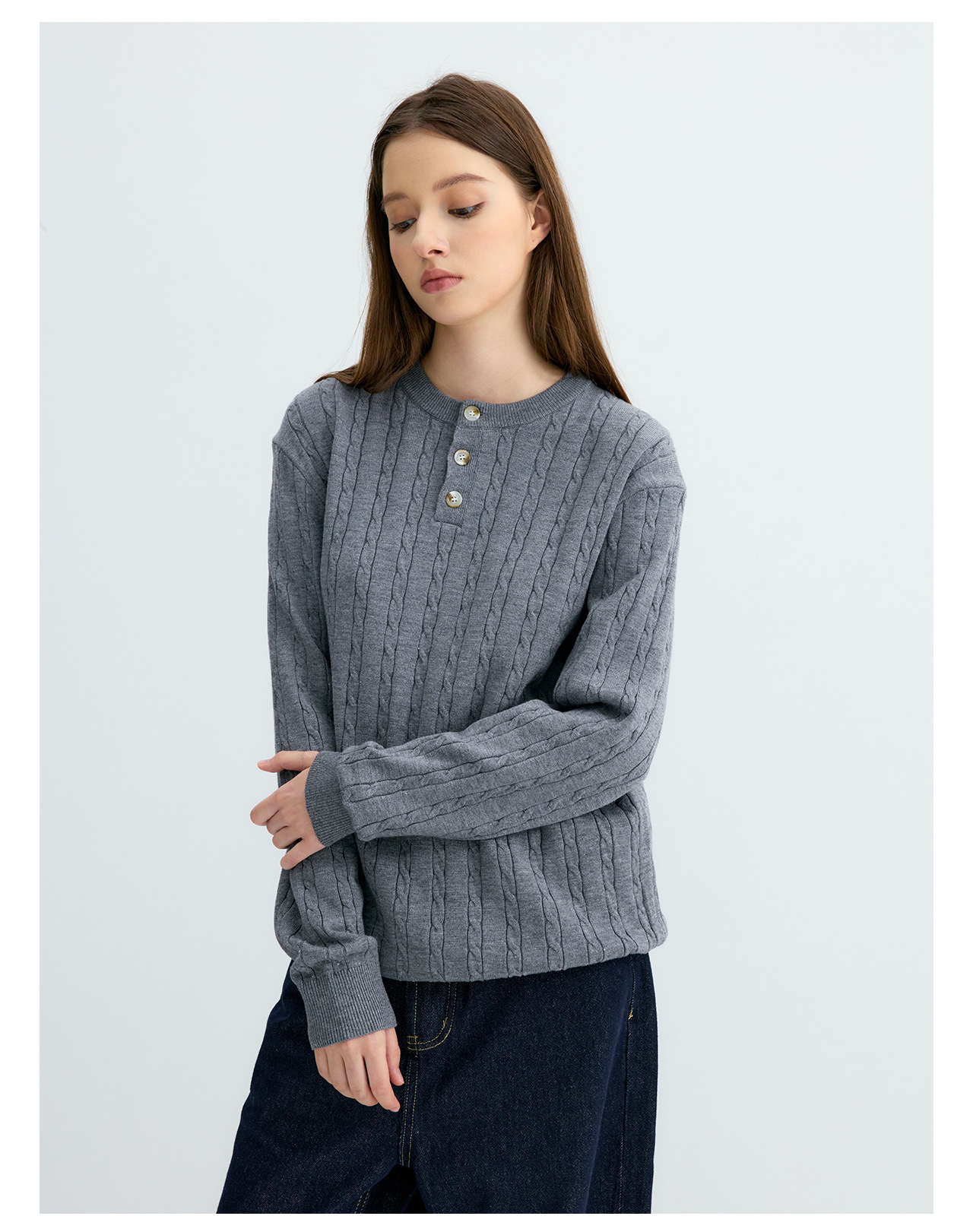 UNF Cable-Knit Henley Sweater