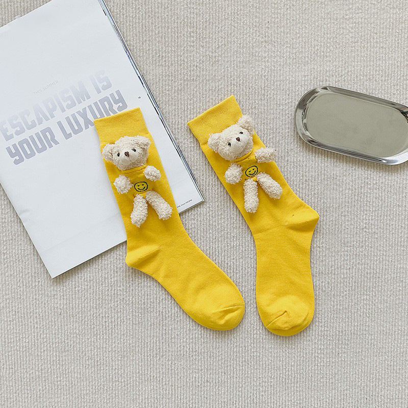 Calcetines de mujer primavera y verano color caramelo tridimensional nueva moda calcetines europeos mujeres ins lindo oso tridimensional calcetines estilo coreano