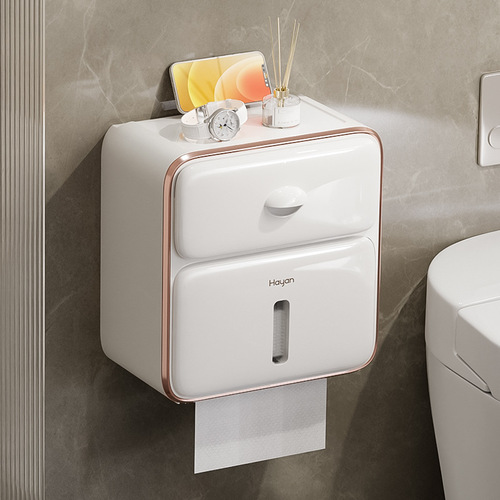 hayanhaiying double-layer bathroom toilet paper box punch-free toilet paper roll holder paper towel storage box drawer type