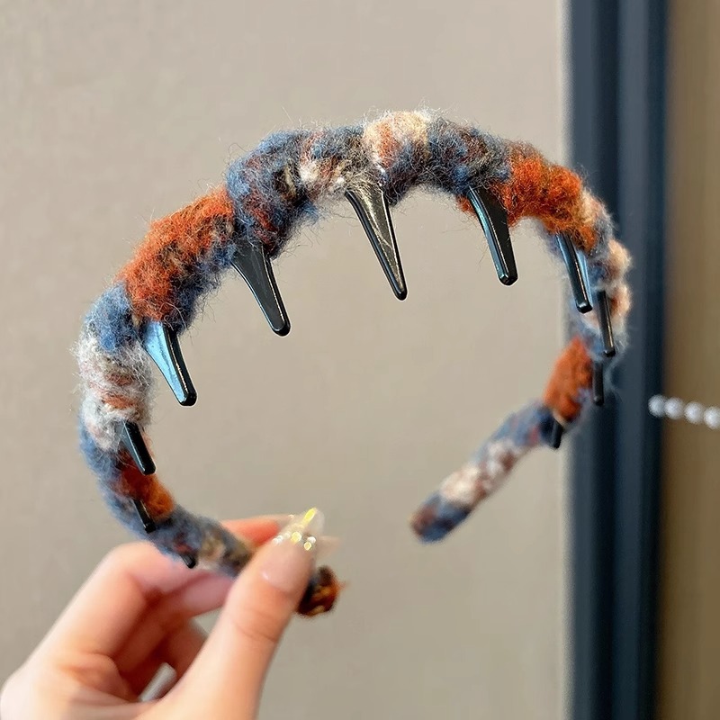 Alto cráneo de lana ondulado banda de cabello para mujeres lavado de cara maquillaje especial banda de cabello con dientes antideslizante acabado de cabello agrupado tocado