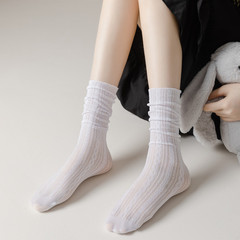 夏季薄款堆堆襪女 JK風鏤空透氣網眼中筒襪麻花紋lolita小腿襪子