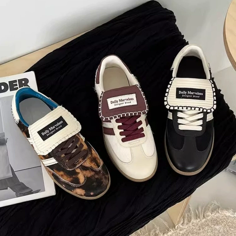 Леопардовый принт немецкая кожаная женская обувь весной туфли с низким верхом ретро раскладушка повседневная дикая спортивная обувь