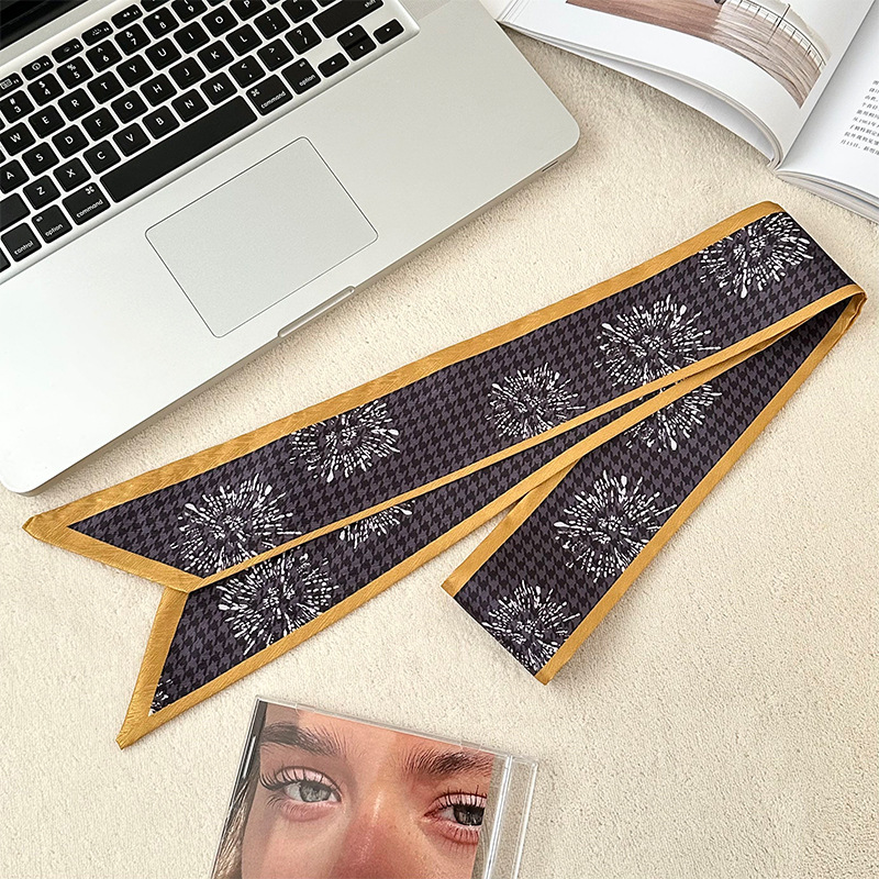 Pañuelo de seda, banda larga, sensación de alta calidad, bufanda pequeña decorativa, bolsa de toalla de seda, envuelta, pañuelo floral, cinta para el cabello, serpentín para el cabello