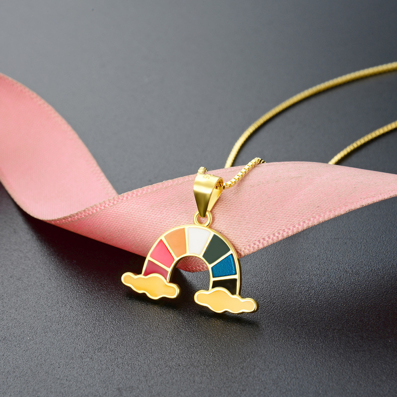 Transfronterizo fresco popular cadena clavícula estilo japonés y coreano s925 gota de plata colgante de aceite dulce arco iris accesorios collar para mujeres