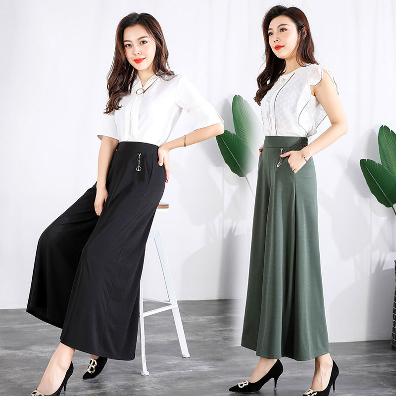 Loose large size has pockets high waist wide legs, female fashion mothers, summer new skirt, casual nine points