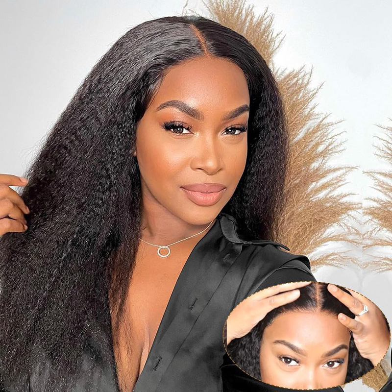 Front lace no glue wig real hair yaki straight glueless wig human hair