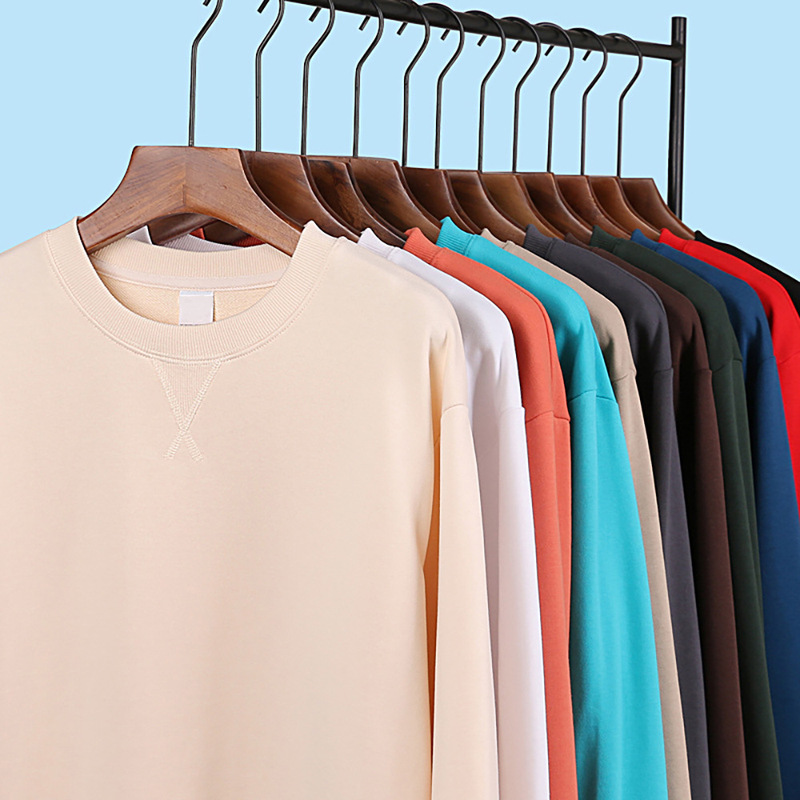 2022 340g cotton terry round neck sweater INS drop shoulder trendy niche Korean Style Hong Kong style autumn and winter coat