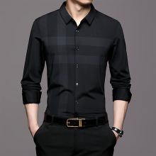 高端桑蚕丝长袖衬衫男秋冬季时尚高级感商务休闲免烫男士加绒衬衣