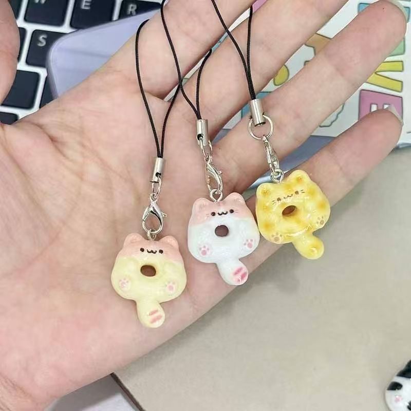 暹罗猫甜甜圈猫饼手机绳可爱卡通手机链甜美学生书包挂件闺蜜礼物|undefined