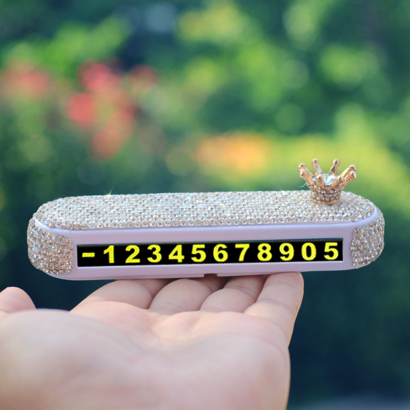 Tarjeta de estacionamiento temporal para automóvil con incrustaciones de diamantes, celebridad de Internet femenina, número de teléfono creativo, tarjeta de transferencia, decoración de automóvil móvil
