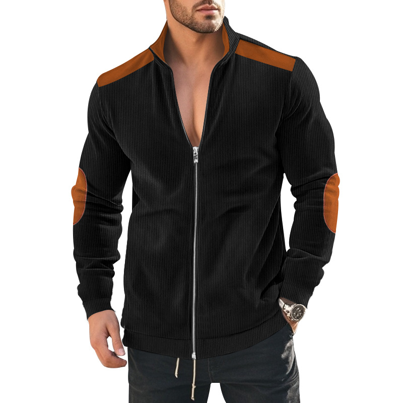 Autumn men's weighty European cotton wool patchwork color contrast zipper long sleeve jacket men's coat_voghion.com
