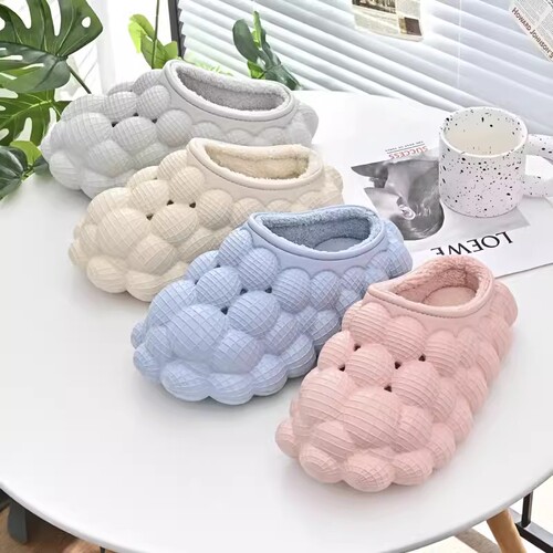 Women's Winter Cotton Slippers with Half-Length Design, Personalized, Warm and Durable, High-Grade Lychee Pattern Slippers for Men to Wear Outdoors