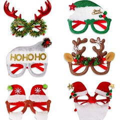 漫画のクリスマス帽子ひげを生やしたメガネクリスマス装飾用品子供ドレスアップスノーフレークブラウン鹿の角メガネフレーム