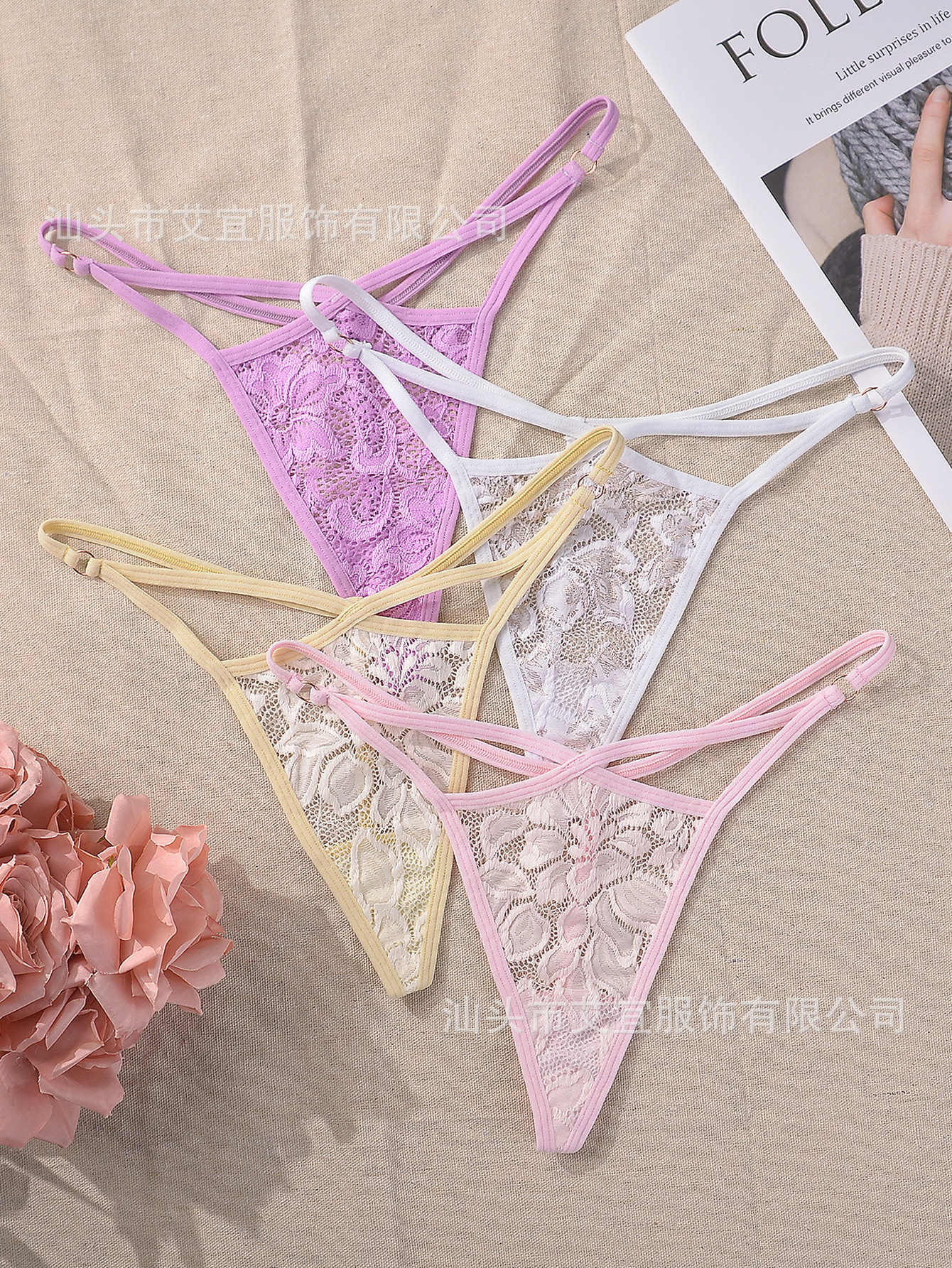 Transfronterizo exclusivo de encaje sexy damas T-pantalones cómodas ajustables triángulos de mujer marca personalizada etiquetado