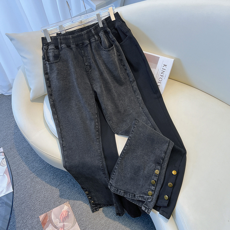 Plus size women's clothing 200/ 150kg high-waisted slimming casual loose flared jeans 3366