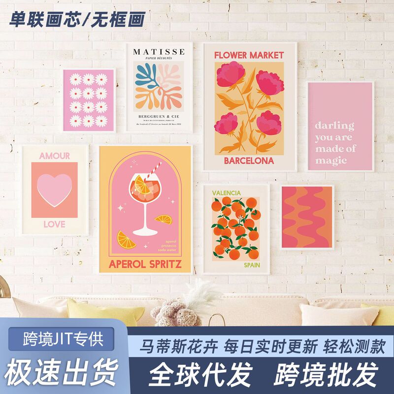 Amazon Memphis Style Matisse Floral Decorative Painting Combination Pink Living Room Dining Room Gallery Wall Frameless Painting