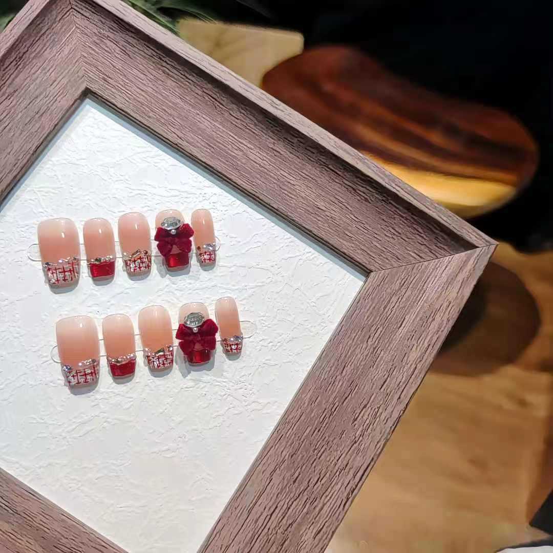 穿戴甲30片整条T163/S305香风萝莉短梯红丝绒蝴蝶结可爱少女新年