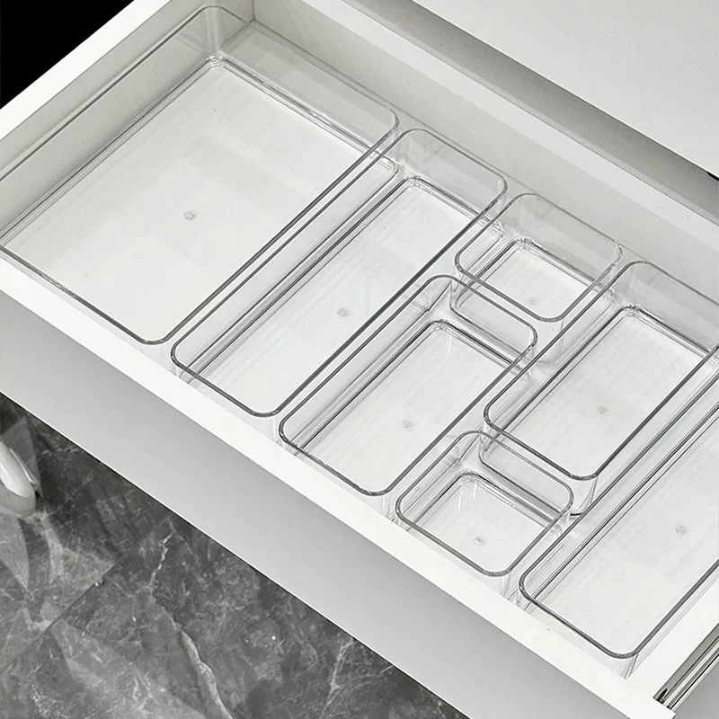 Drawer Partition Storage Box, PET Transparent Organizer, Multiple Sizes (Small–XL)