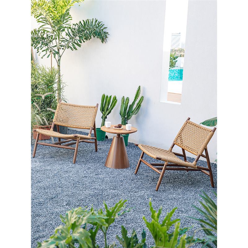 Ocio de color teca 2 sillas + Mesa de café redonda de 50 cm