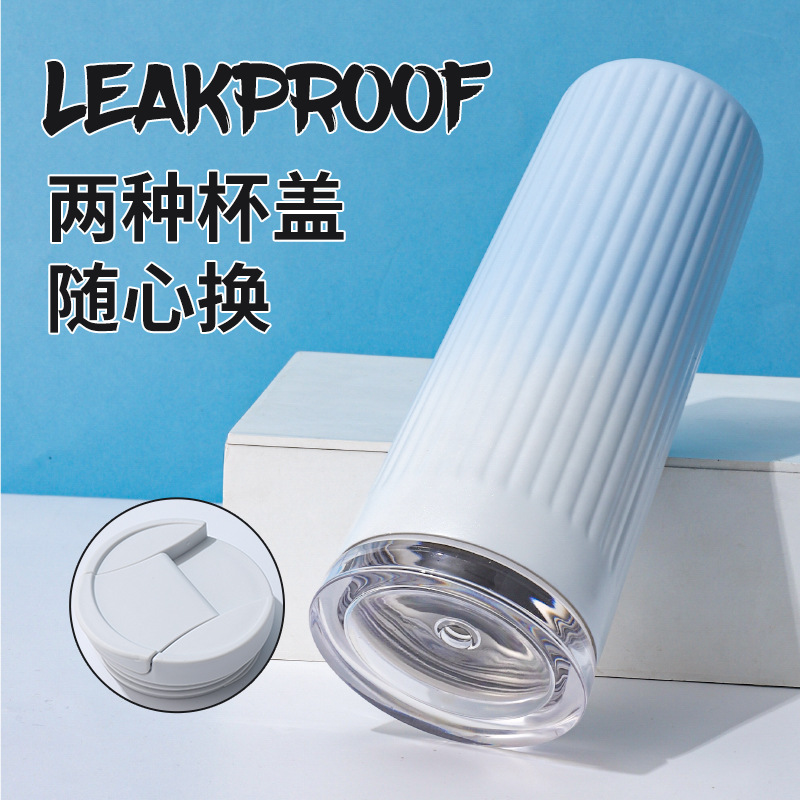 Taza de café de aislamiento de acero inoxidable de doble cubierta, taza de café de alta capacidad, papas fritas de paja de alta calidad, taza de hielo de gradiente simple