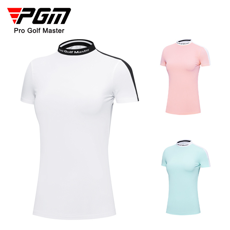 Áo thun golf nữ ngắn tay vải chức năng phối màu tôn dáng — YF558-màu xanh, YF558-màu trắng, YF558-màu hồng