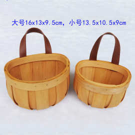 野餐篮户外提篮春秋游竹篮木片插花篮厨房挂篮编织水果鸡蛋收纳篮