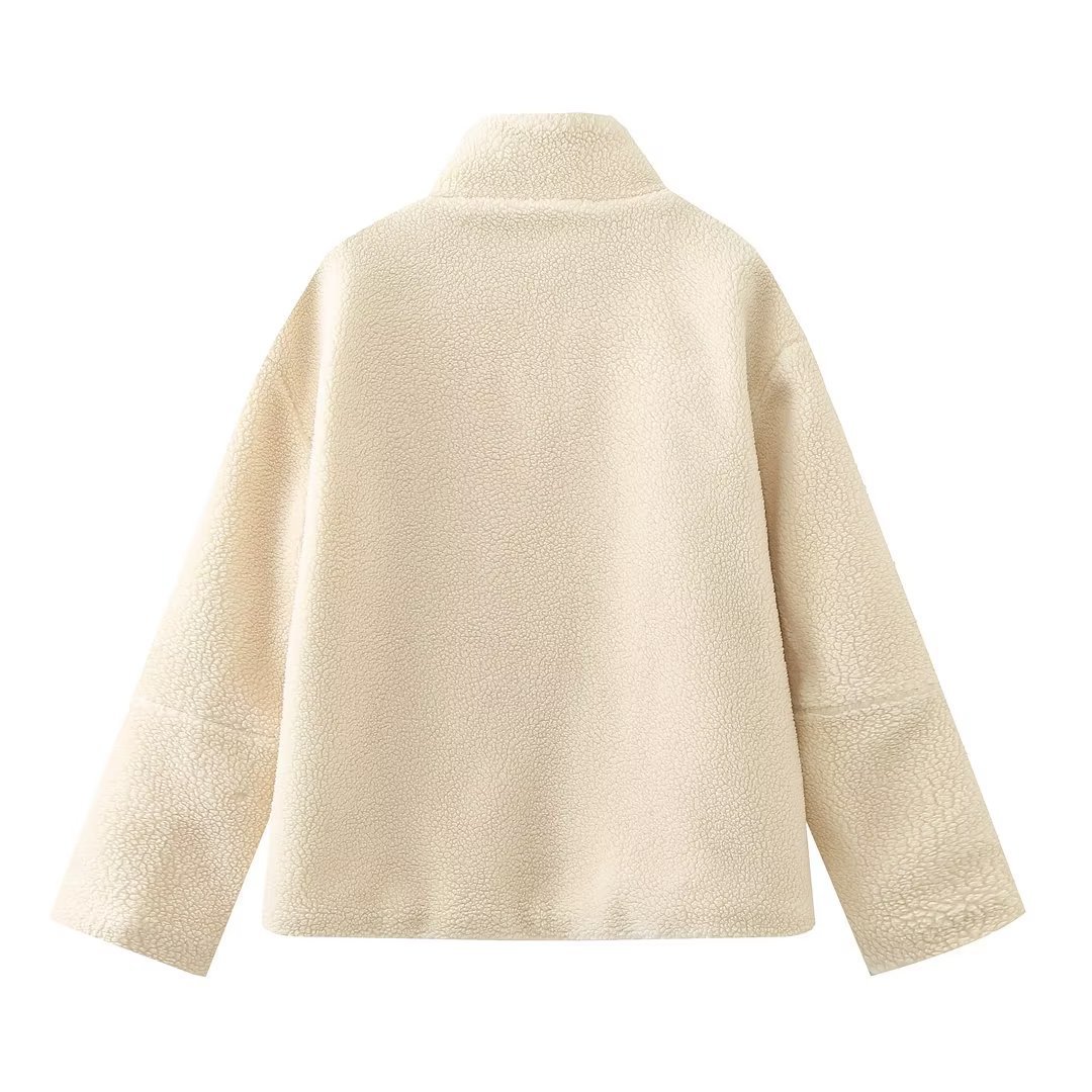 Frauen Kleidung herbst und winter neue frauen kleidung einfarbig faul stil lamm wolle hohe kragen wolle mantel M6257_voghion.com