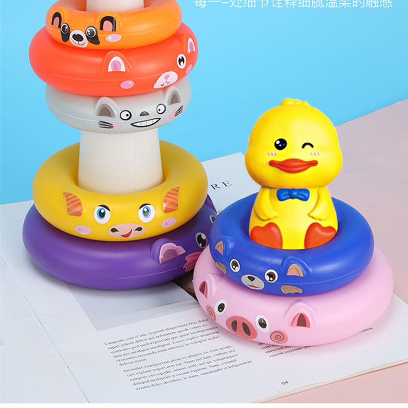Niños lanzando jengle bloques de construcción pato juguete Arco Iris Torre anillo desarrollo cerebro juego puesto de juguete