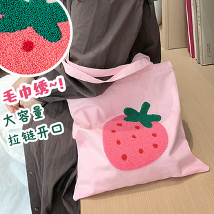 Genuine capacious one-shoulder bag, cloth bag, with embroidery