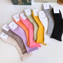 春夏韓國襪子批發新款低飽和莫蘭迪色堆堆襪卷邊松口糖果色中筒襪