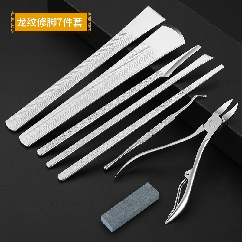 Cuchillo inclinado herramientas de pinza de uñas grises cuchillo de pedicura profesional cuchillo de excavación cuchillo de ojo de gallina para recoger la zanja de uñas conjunto de uña incrustada una sola pieza