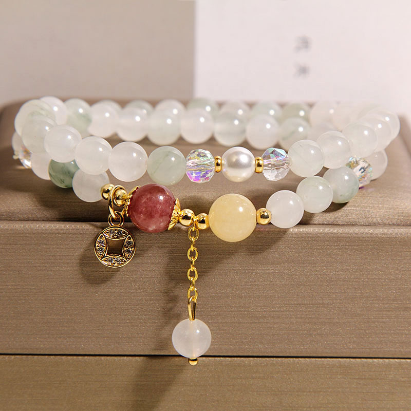 Nueva pulsera de doble círculo de turmalina de color chino para mujer, lujo ligero, nicho, sentido de alta gama, brazalete de transferencia de suerte, regalo de novia