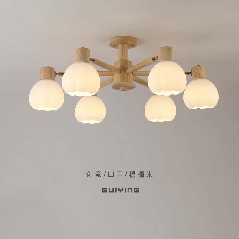 Full spectrum living room ceiling lamp log style Japanese tatami eye protection bedroom lamp warm household solid wood dining room lamp