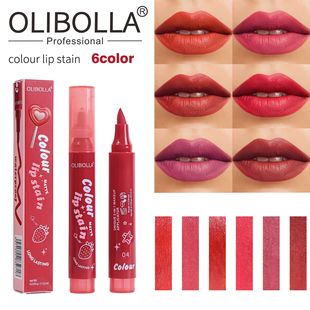 Cross-Border Exclusive Matte Six-Color Lip Gloss Lip Liner Lipstick One-Touch Film-Forming Long-Lasting Non-Fading Spot Olibolla