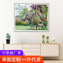 跨境新款十字绣风景系列鲜花别墅刺绣材料包客厅装饰厂家批发代发