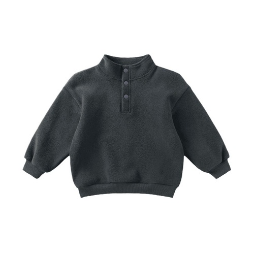 Children's Plush Thick Sweatshirt 2024 Stylish Stand Collar Spring and Autumn Model for Middle and Small Children with Three Bronze Buttons Outerwear Warm Clothing