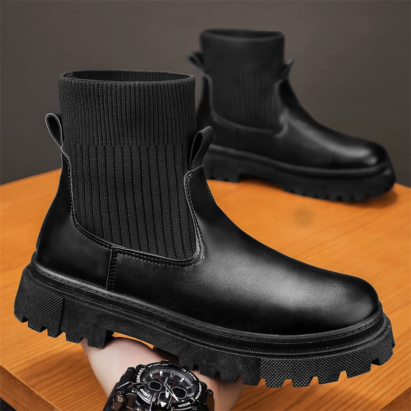 Ботинки‑челси (Martens) зимние, противоскользящие, с чулочной манжетой, чёрные/коричневые, размеры 39–44