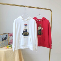 裙裙2025春季新款女装新年红色卡通刺绣宽松简约连帽卫衣251101