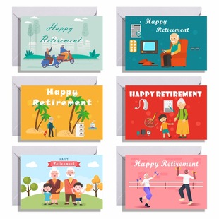 亚马逊英文跨境插画简约happy Retirement 退休祝福留言贺卡批发-阿里巴巴