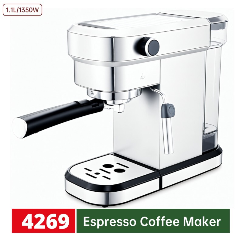 1350W Cross-Border Eu Regulations Pressure Extraction Steam Espresso Coffee Machine Wholesale Household Semi-Automatic Italian Ma