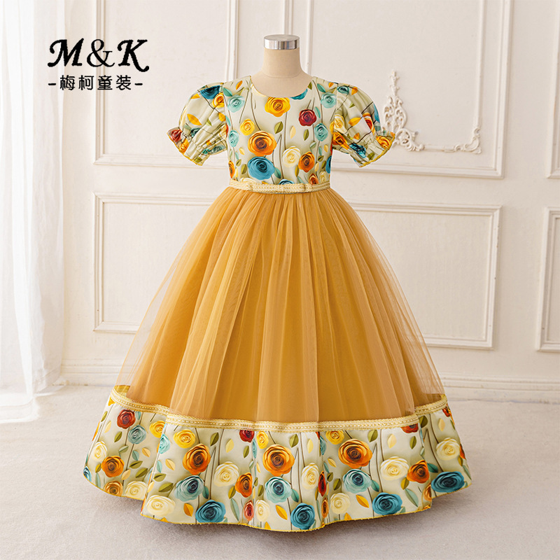 2026 nuevo vestido de princesa para niñas vestido de manga de burbuja vestido de tela impresa vestido de 8 - 12 años vestido de cumpleaños de princesa