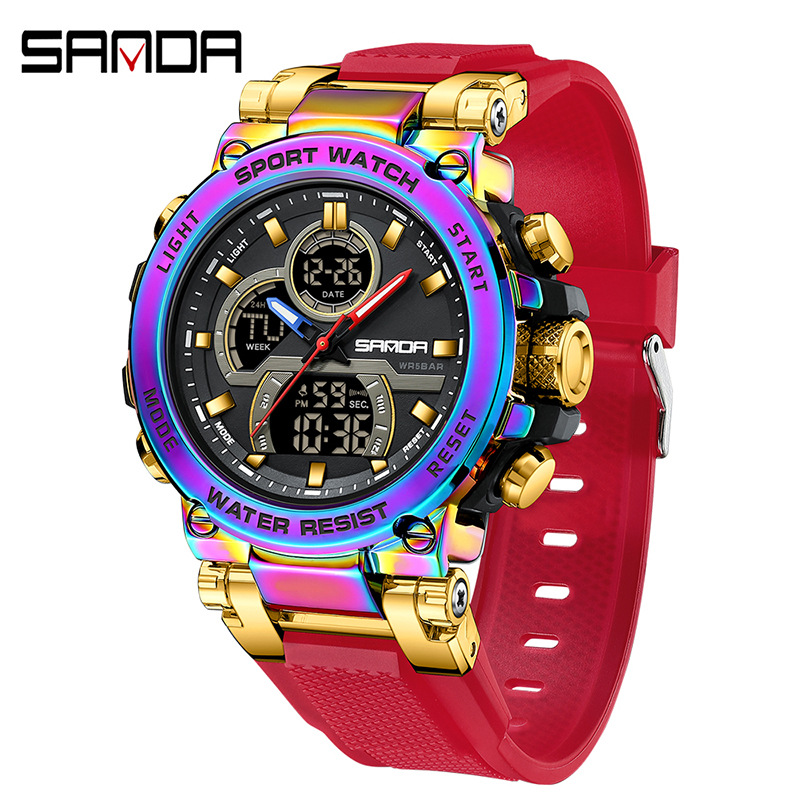 SANDA reloj electrónico transfronterizo personalidad cool reloj de pulsera estudiantes luz nocturna multifuncional moda reloj de pulsera para hombres 6183
