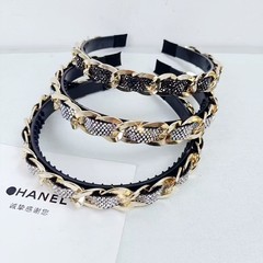 韓國小香風水鑽發箍女高級頭箍氣質名媛簡約發卡帶鑽鏈條發捆頭飾