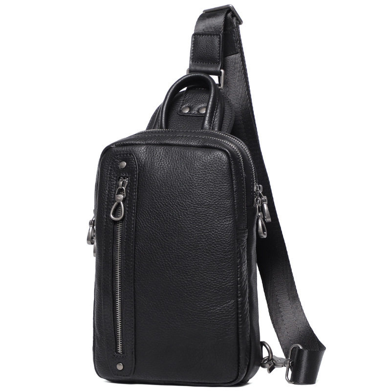 Túi đeo chéo nam da bò thật kiểu đeo ngực tiện lợi 18×8×31 cm — Màu đen
