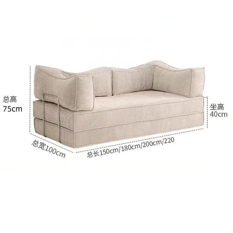 布艺沙发客厅中古风折叠两用沙发床压缩家用小户型模块布丁沙发|undefined